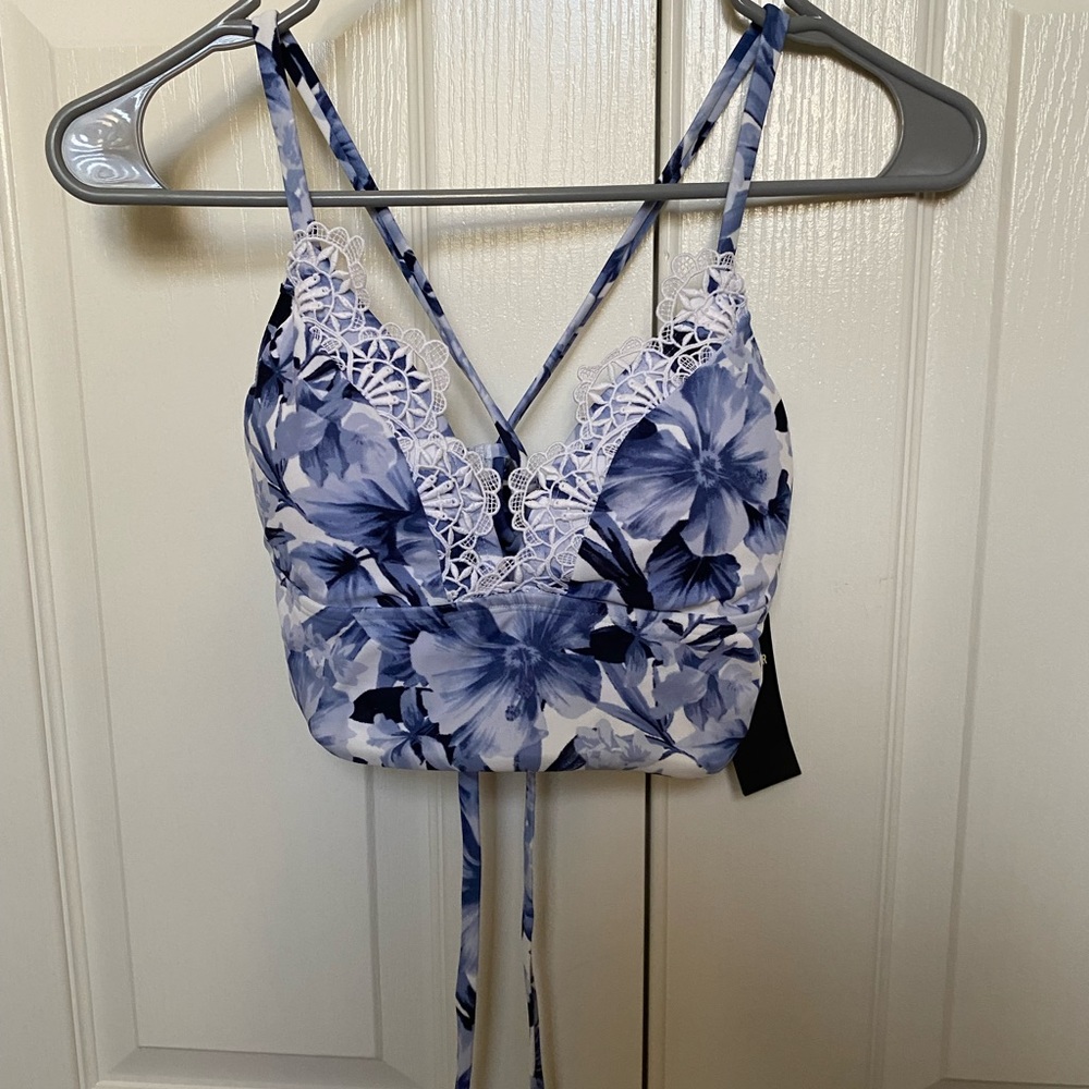 Hollister swim blue and white flower bikini top